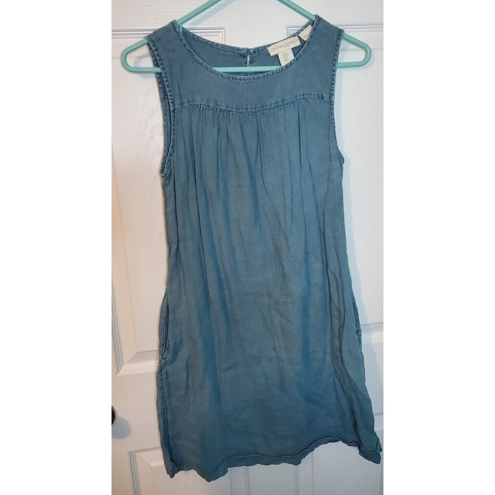 Cynthia Rowley Top Small Blue Pullover Sleeveless 100% Linen